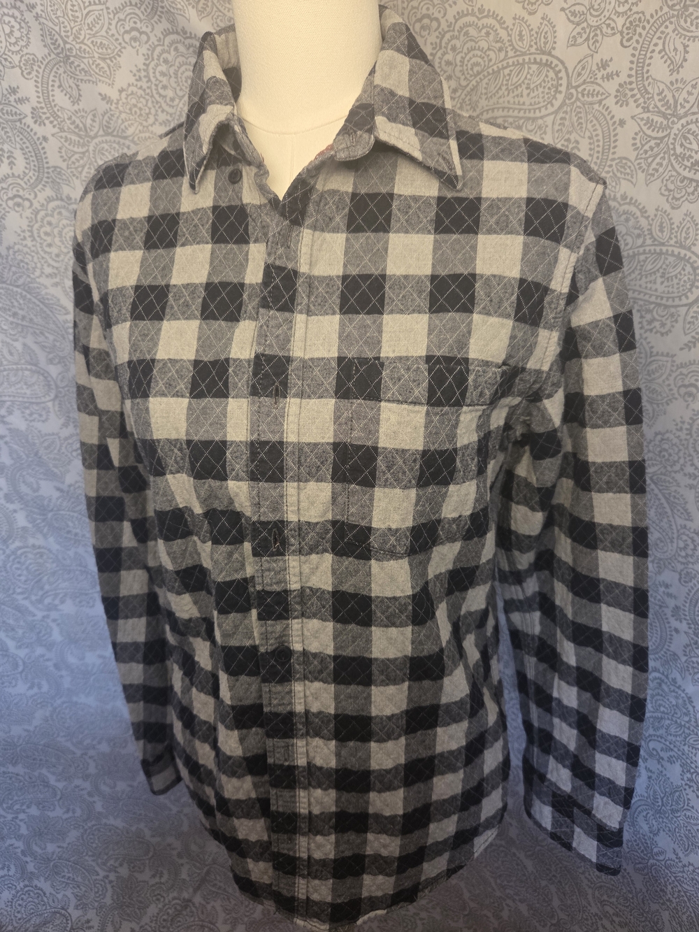 Merona Black and Gray Plaid Button Down Shirt